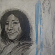 Student's mixed-media drawing of a woman's face.